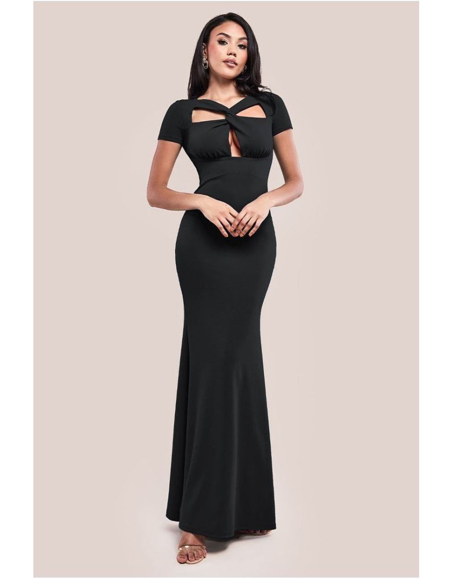 Goddiva Scuba Crepe Twist Cutout Dress - Black