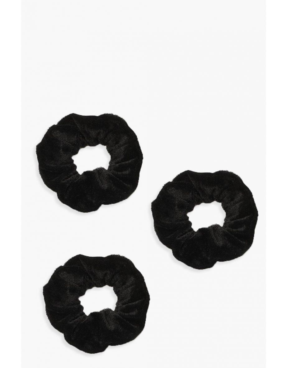3 Pack Velvet Scrunchies - black