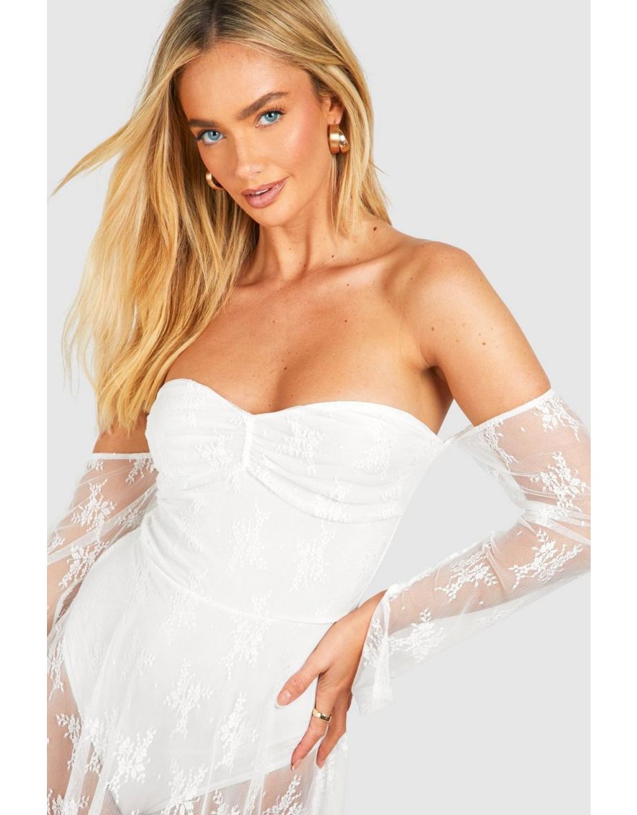 Bardot Lace Skater Dress - white - 3
