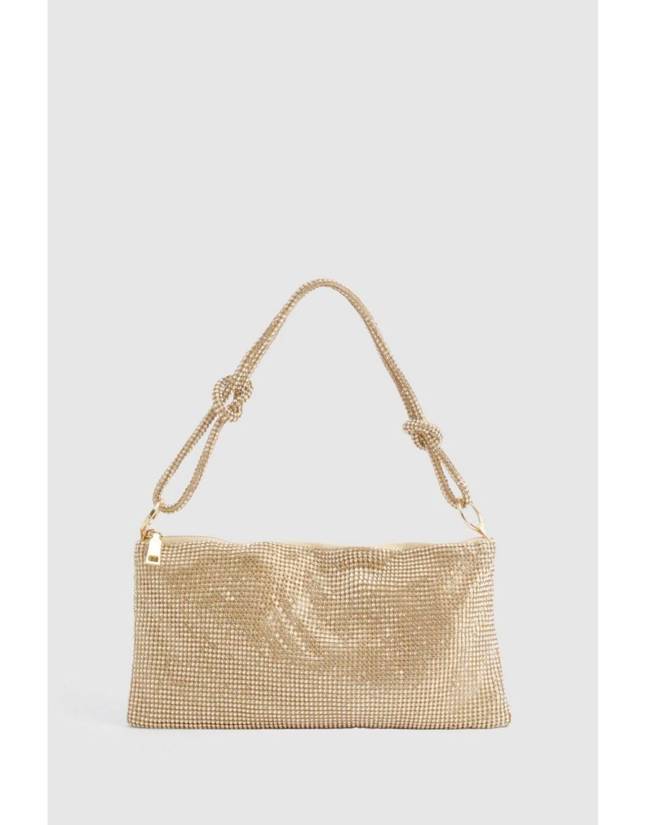 Premium Slouchy Diamante Shoulder Bag - gold