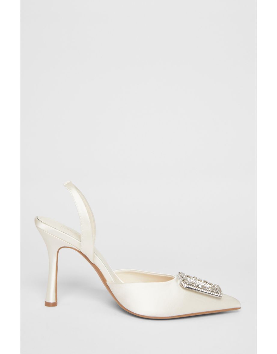 Bridal White Brooch Court Heels - 4