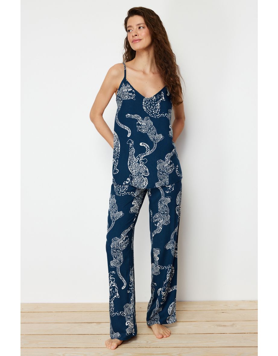 Blue Animal Poplin Woven Pajamas Set