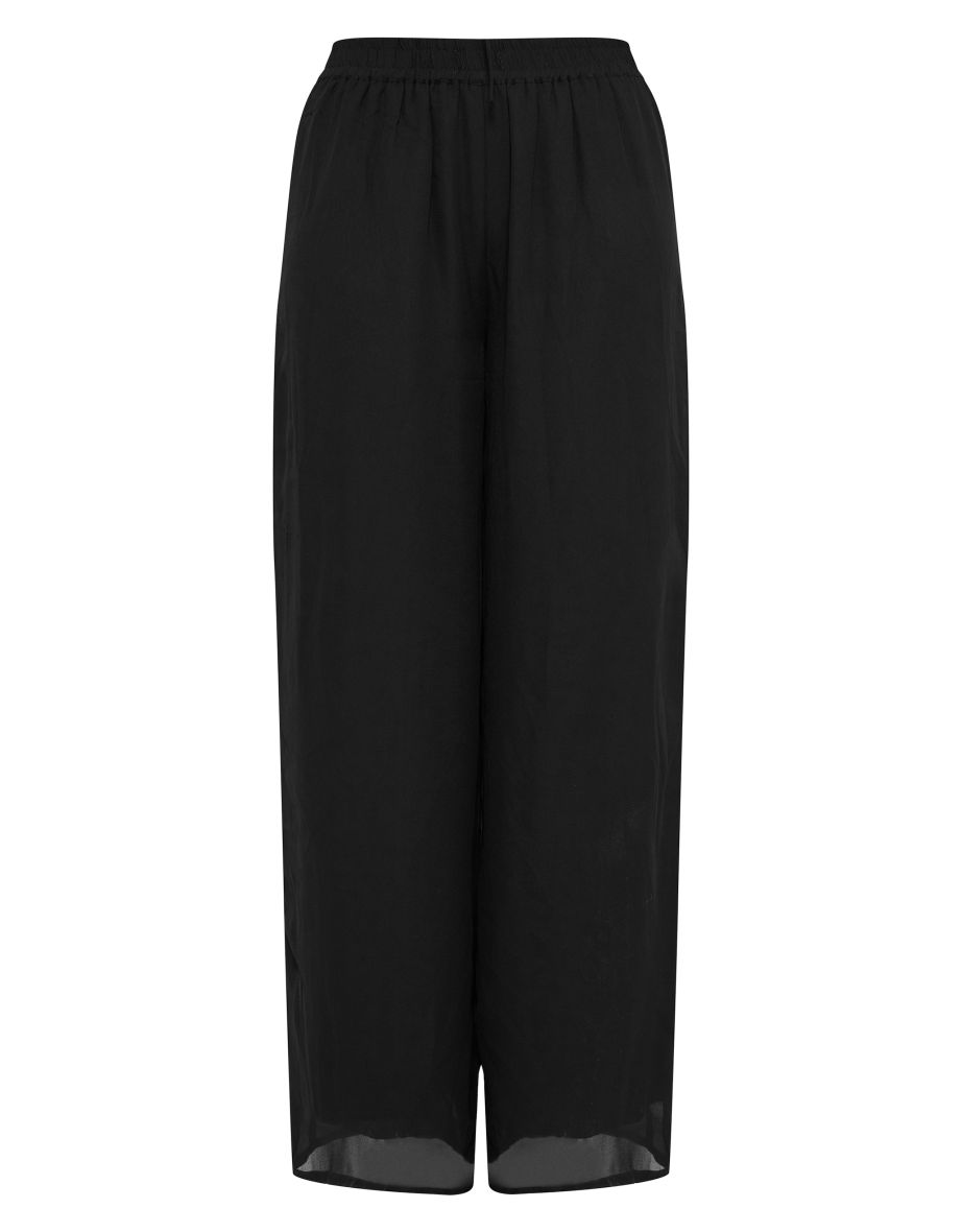 Black Wide Leg Chiffon Trousers - 4