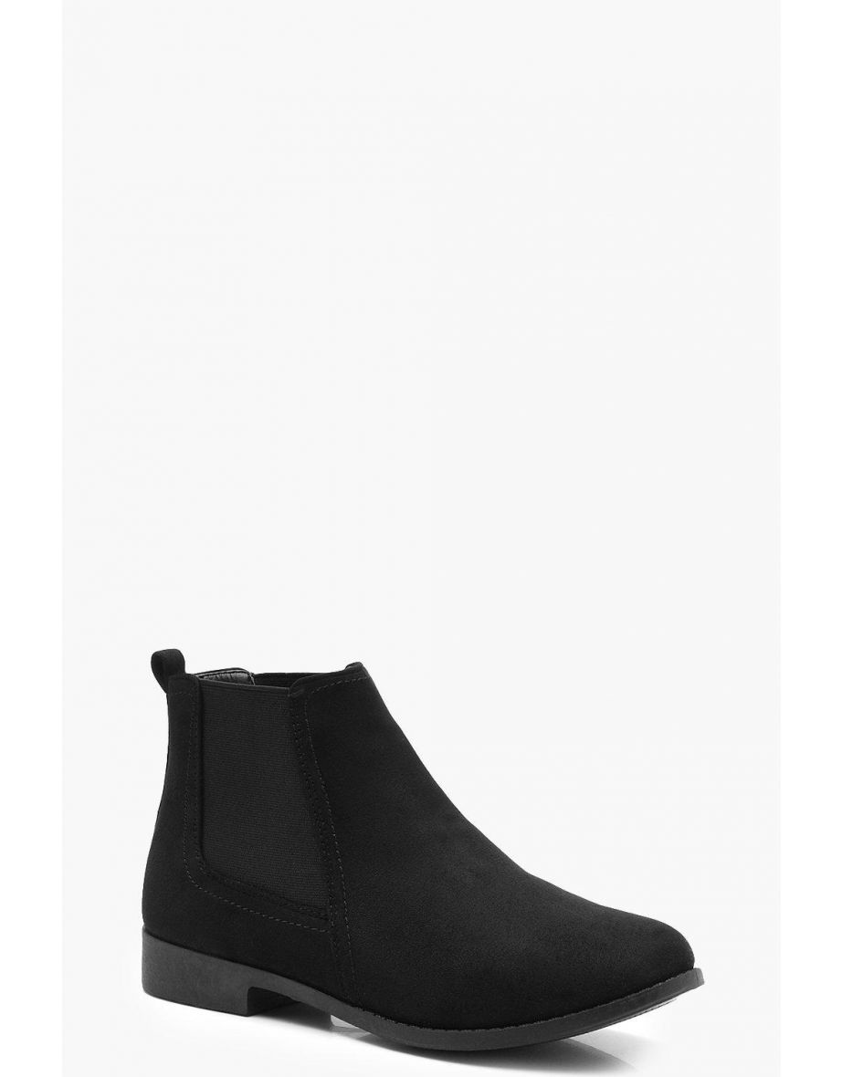 Suedette Flat Chelsea Boots - black