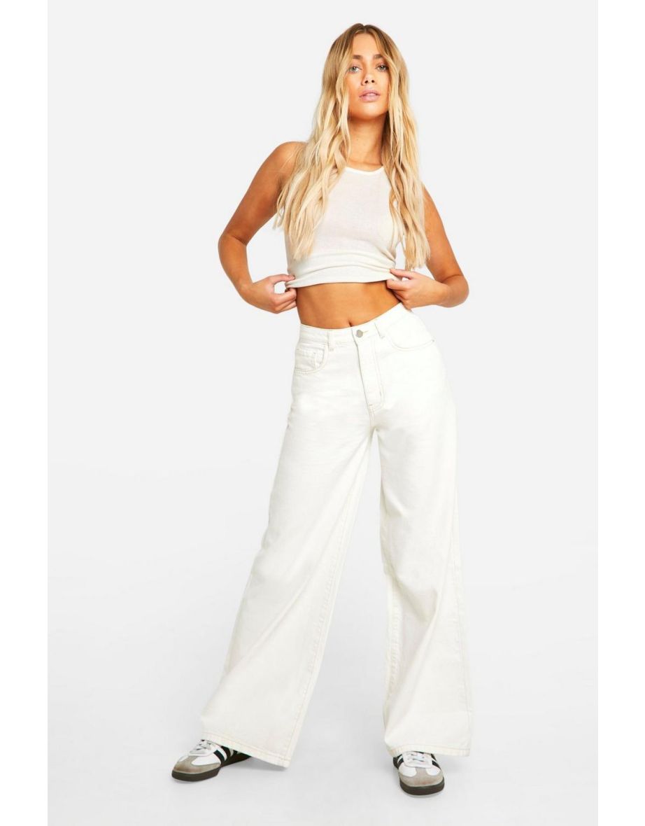 Ecru High Waisted Wide Leg Jeans - ecru