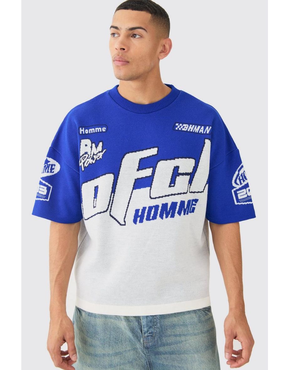 Oversized Moto Knitted T-shirt - cobalt