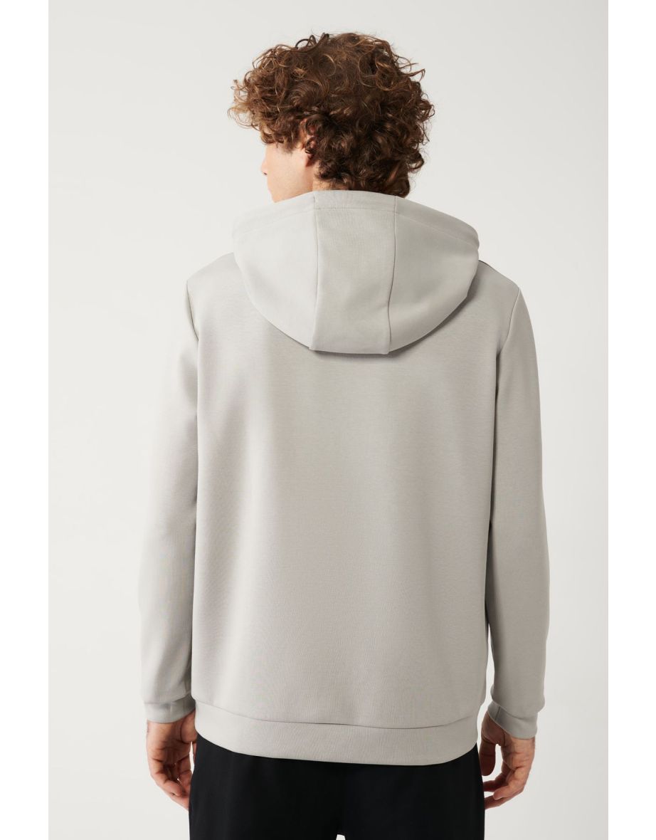 Men's Gray Sweatshirt Hooded Flexible Soft Texture Interlock Fabric Standard Fit Regular Cut - 4