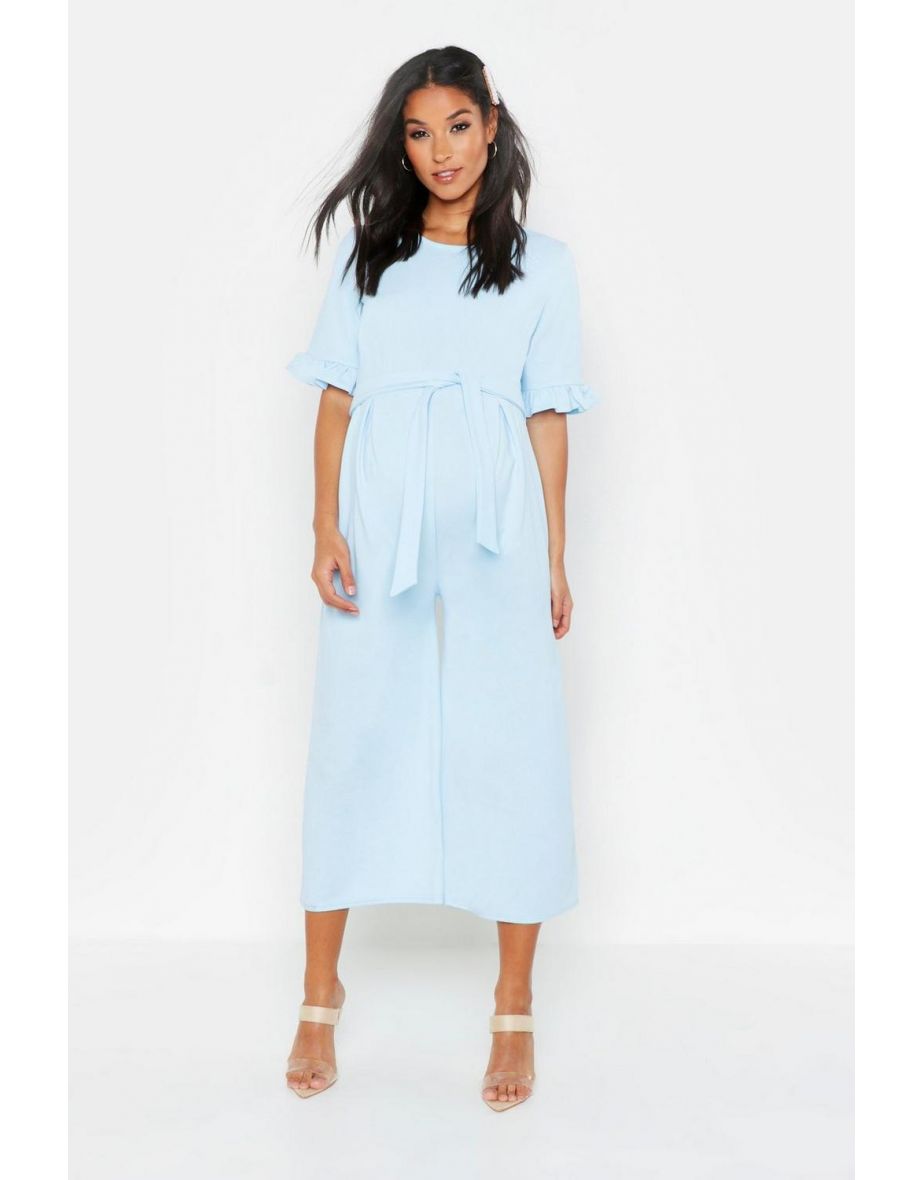 Maternity Tie Waist Ruffle Cullotte Jumpsuit - black - 3