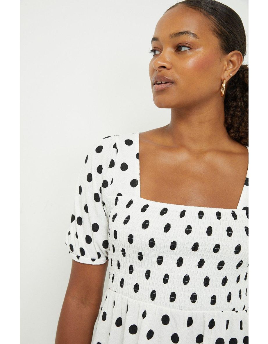 Tall Shirred Mono Spot Short Sleeve Blouse - 3