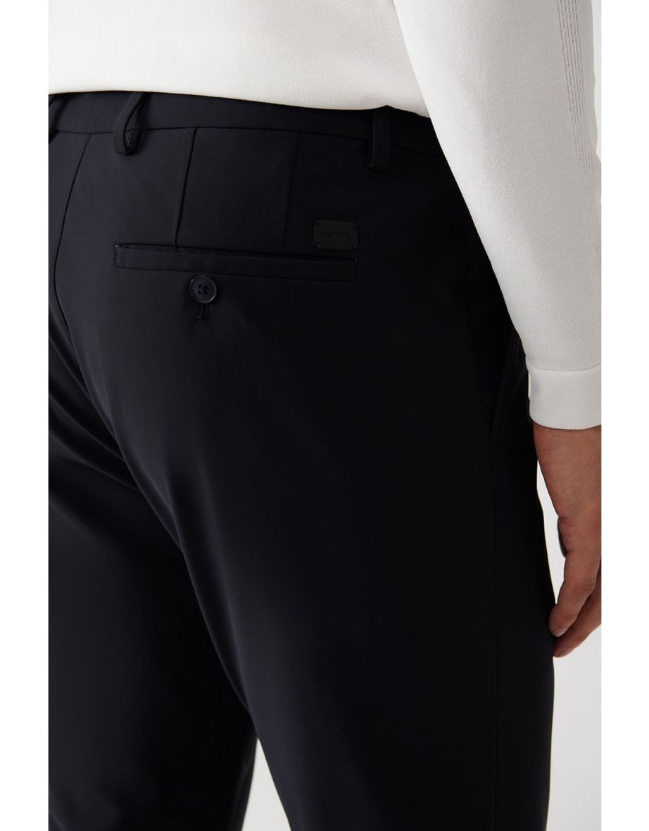 Men's Navy Blue Water Repellent Fabric 360 Degree Flexible Side Pocket Suit Trousers - 6