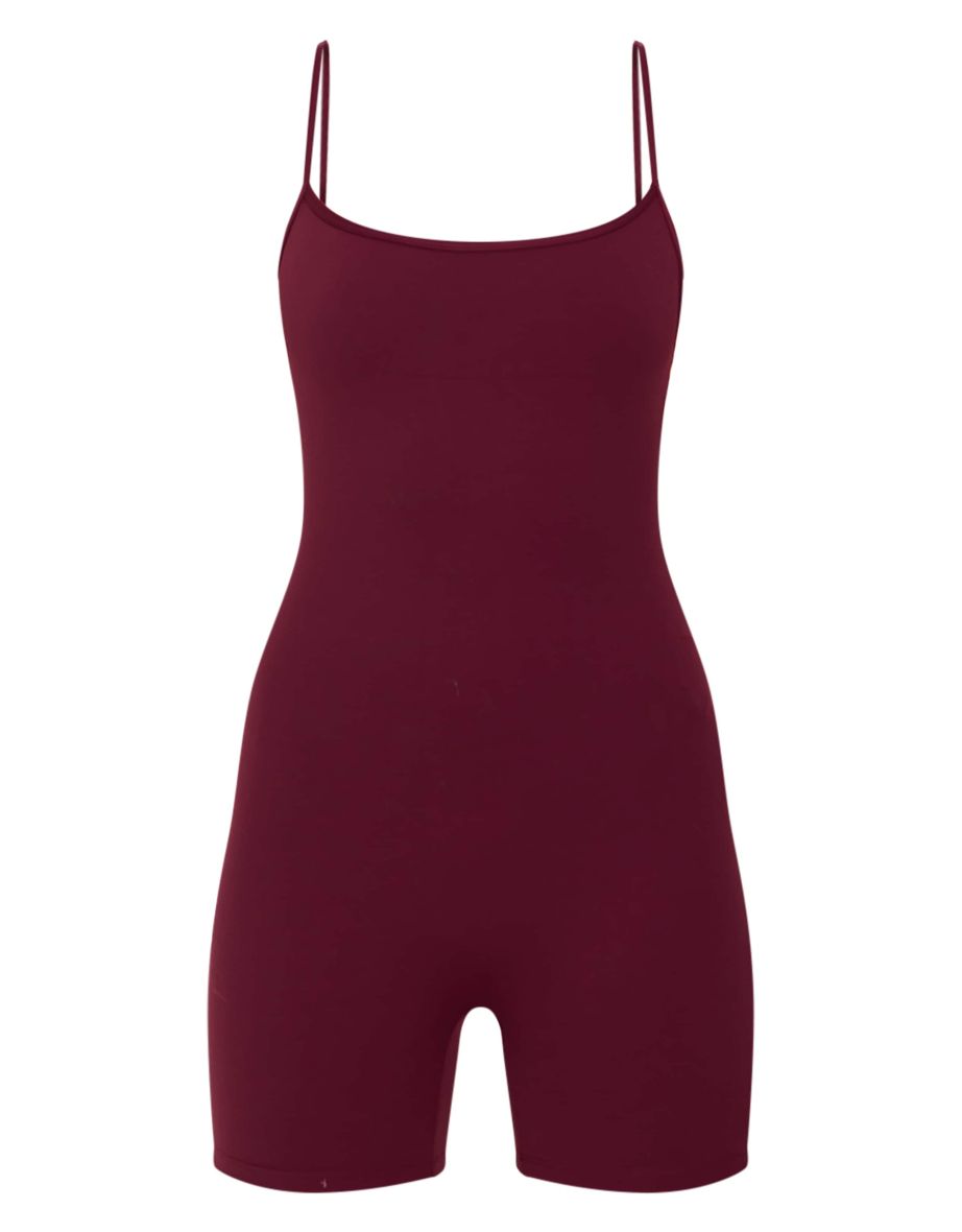 Deep Burgundy Sculpt Sleeveless Short Unitard - 4