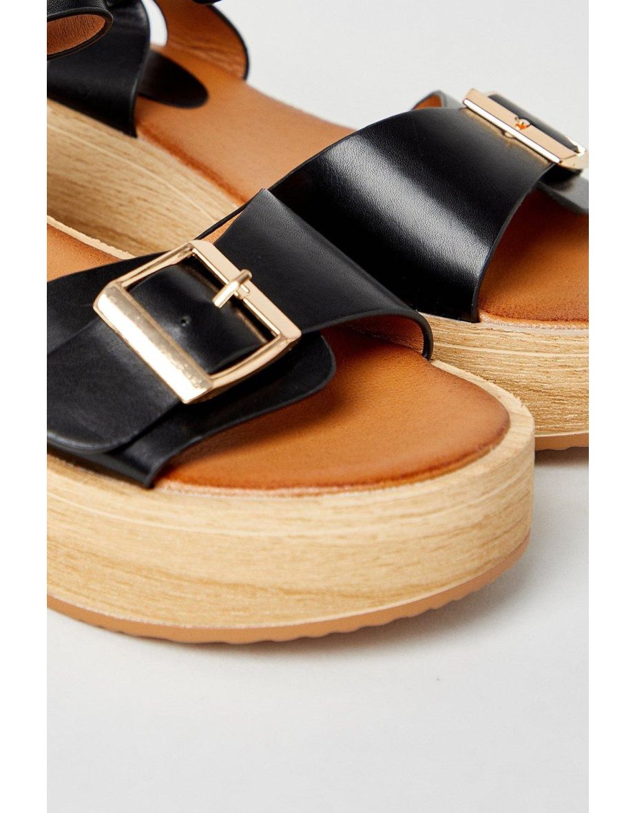 Good For The Sole: Ricki Buckle Detail Wood Effect Wedges - 3
