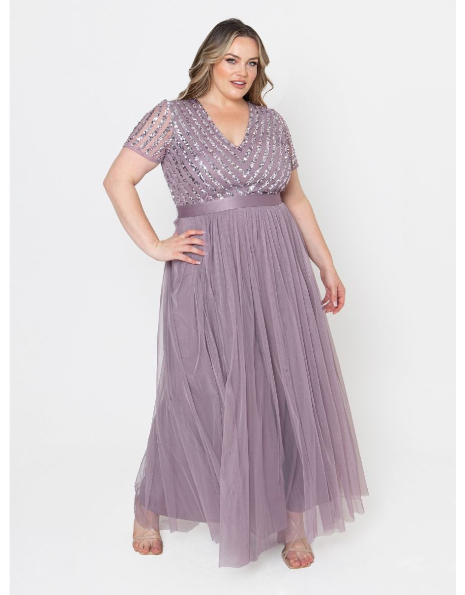 Shop Maya Moody Lilac Stripe Embellished Maxi Dress With Sash Belt Online in Bahrain VogaCloset