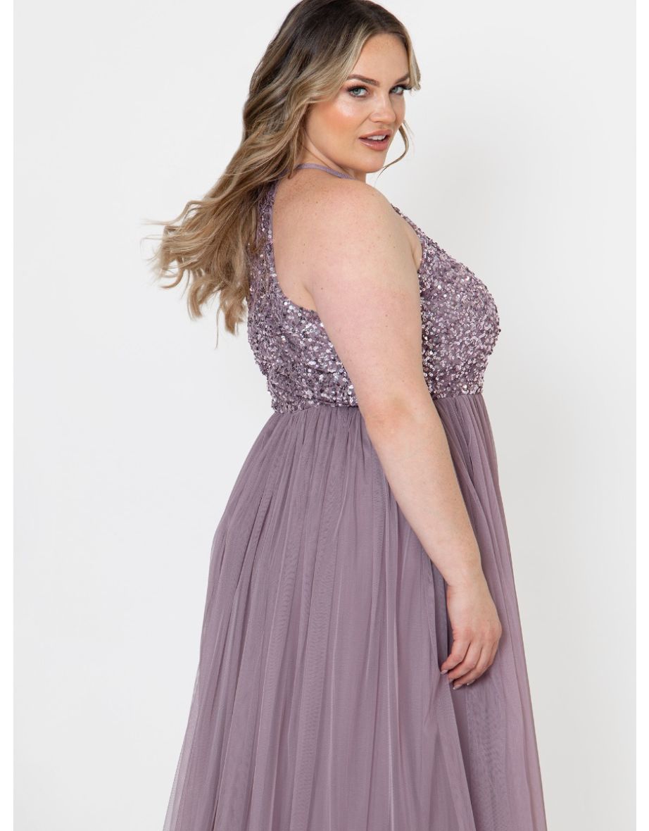 Maya Moody Lilac Embellished Halter Neck Maxi Dress - 1