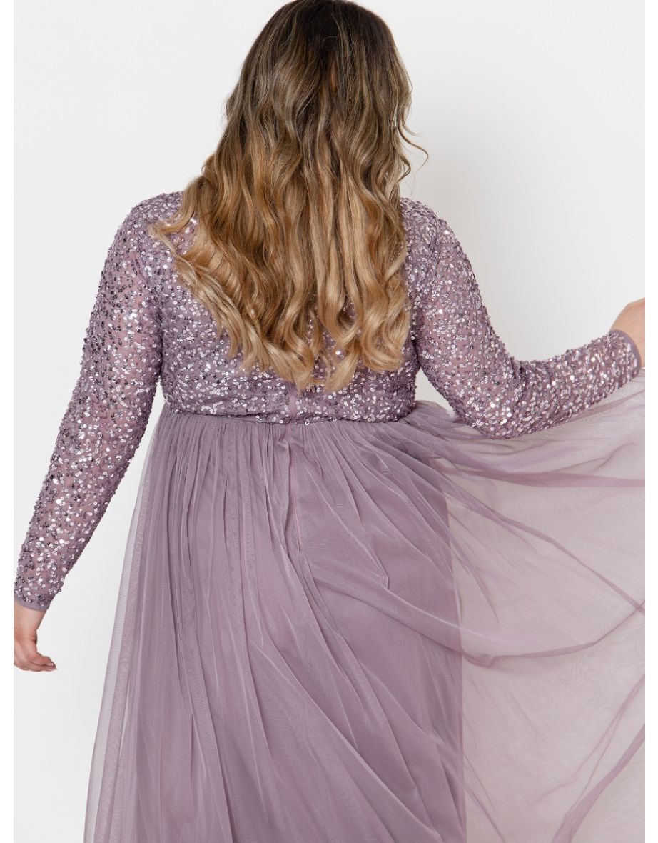Maya Moody Lilac Embellished Long Sleeve Maxi Dress - 1