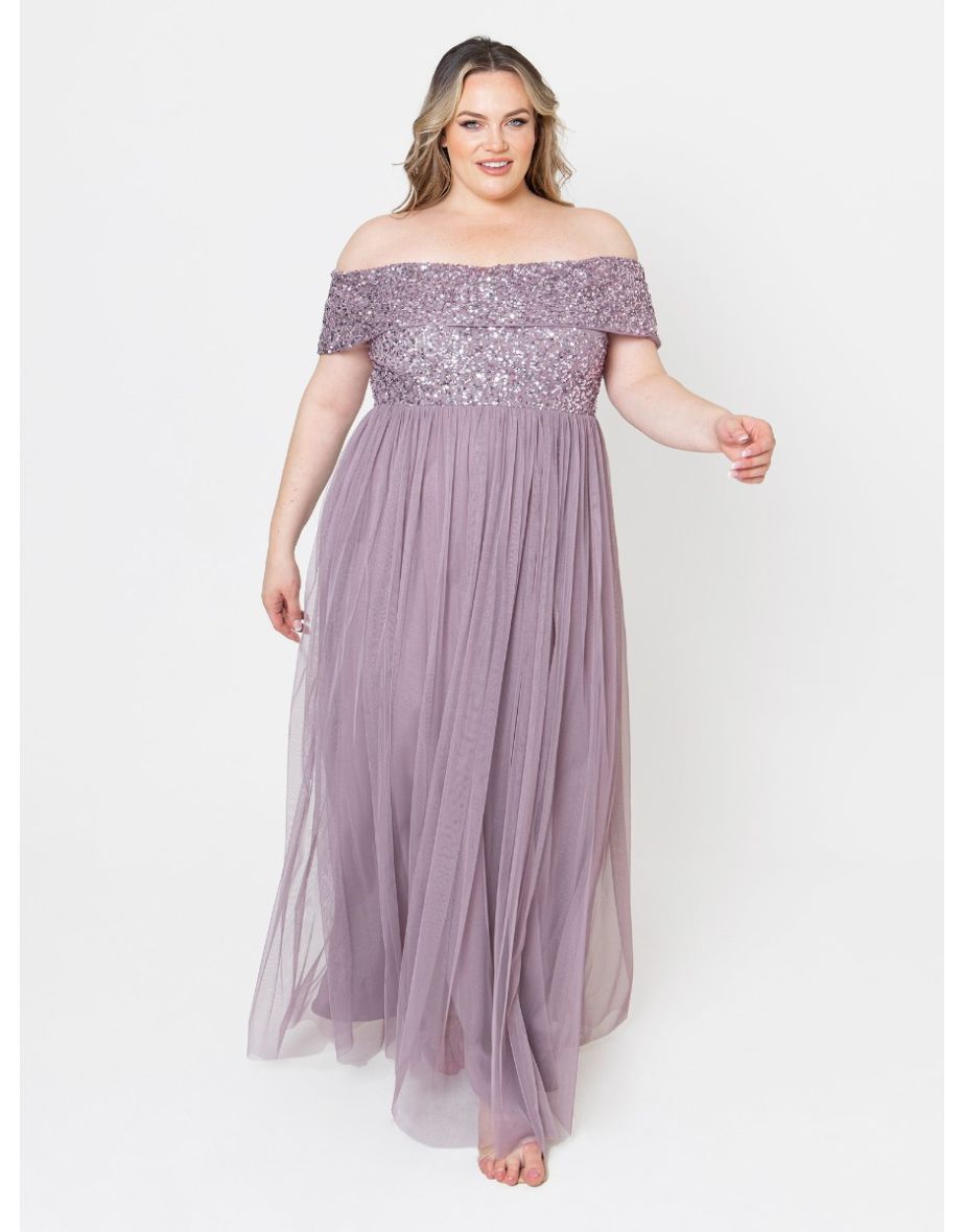 Shop Maya Moody Lilac Bardot Embellished Maxi Dress Online in Bahrain VogaCloset