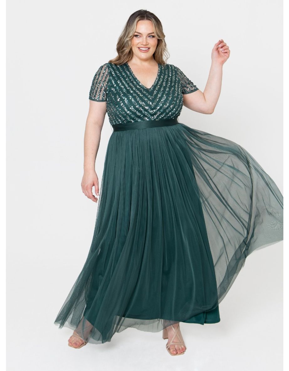 Shop Maya Emerald Green Stripe Embellished Maxi Dress With Sash Belt Online in Bahrain VogaCloset