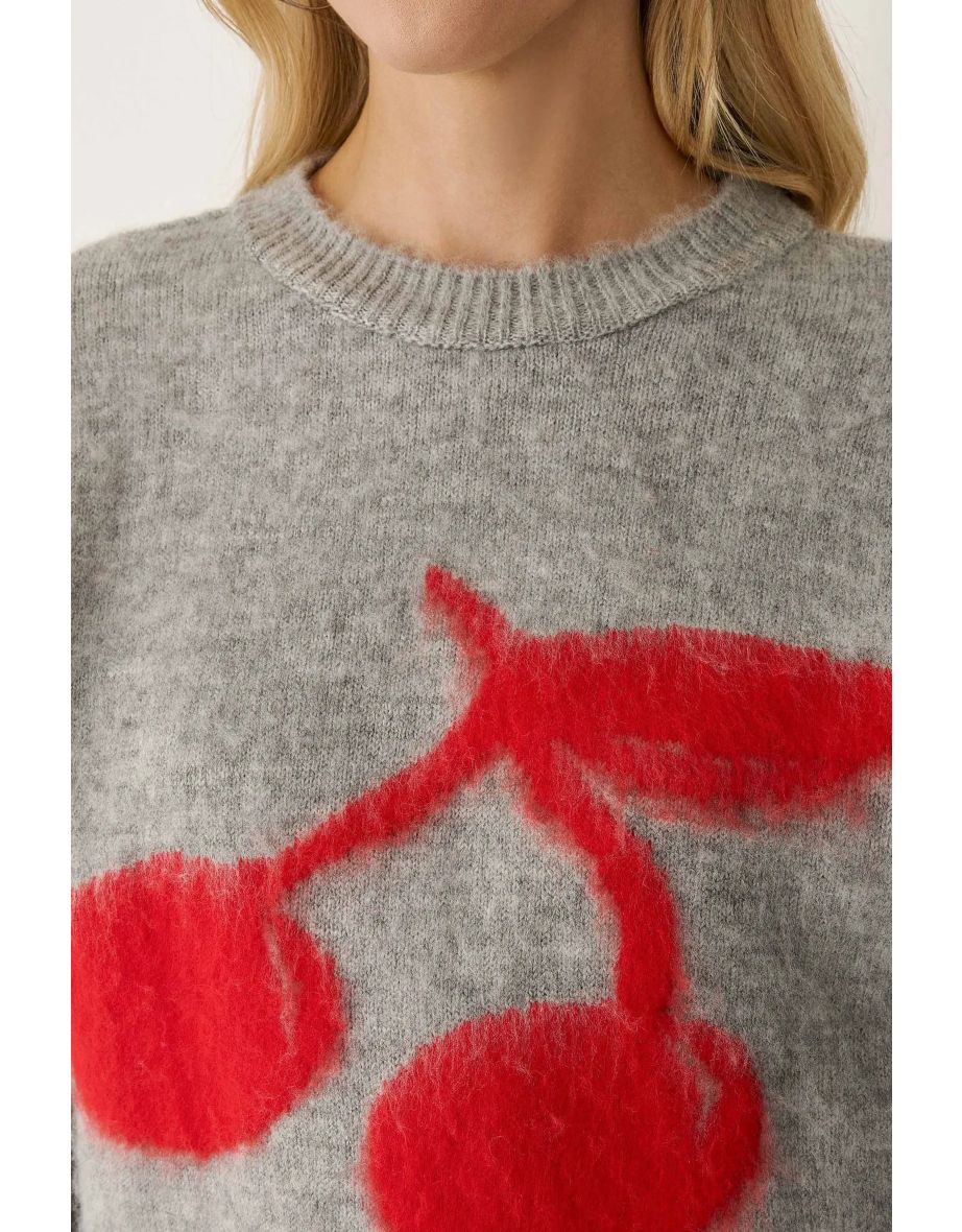 Relaxed Fit Cherry Detail Sweater - 4