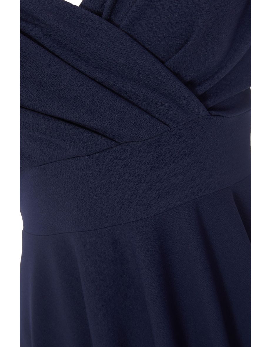 Petite Navy Bardot Midi Dress - 5