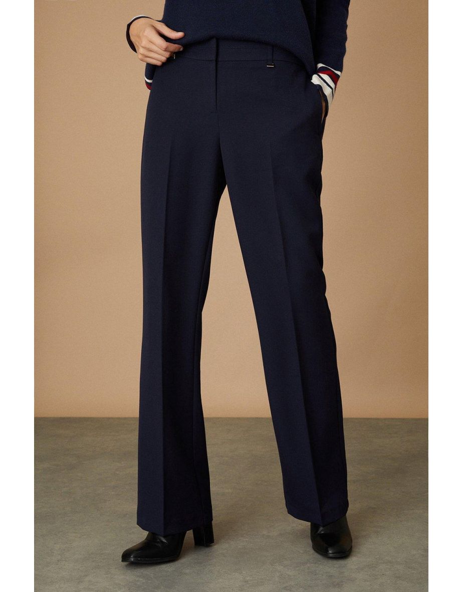 Navy Smart Bootcut Leg Trousers
