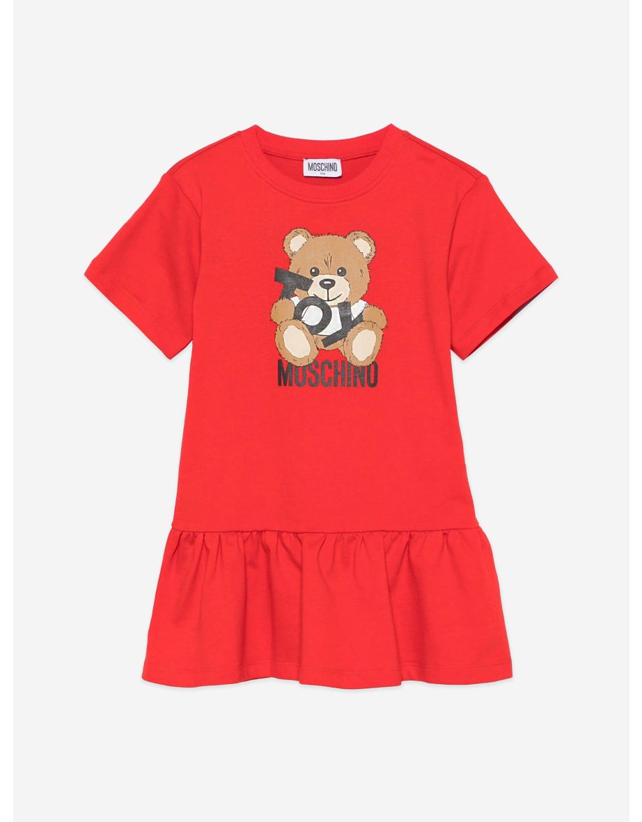 Girls Teddy Bear Logo Dress in Red