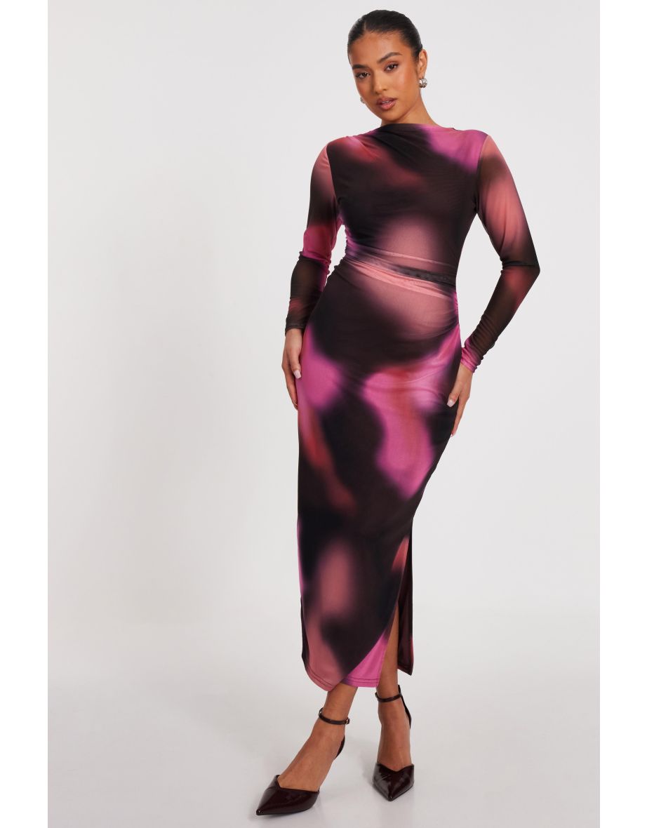 Petite Brown Marble Print Midaxi Dress