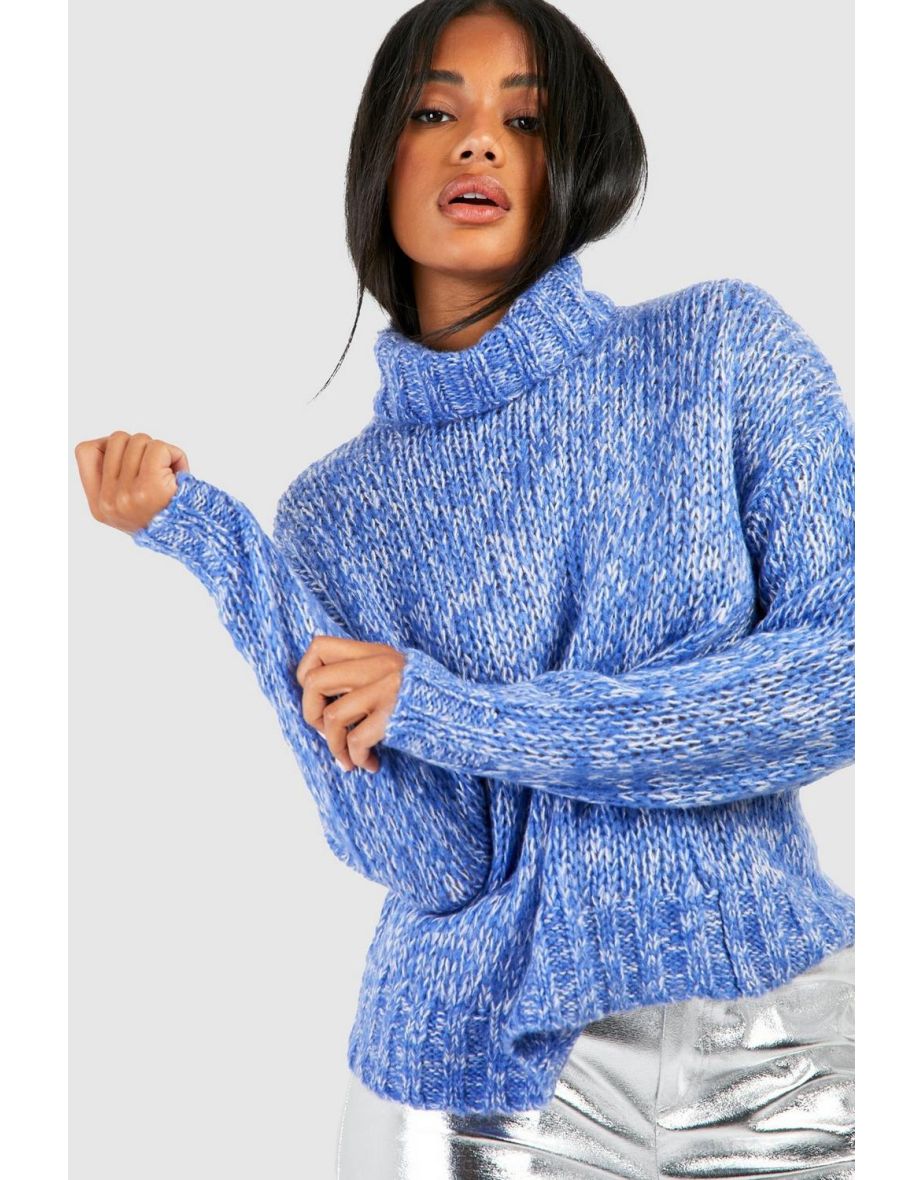 Shop Soft Marl Knit Oversized Roll Neck Jumper dusty blue Online in Qatar VogaCloset