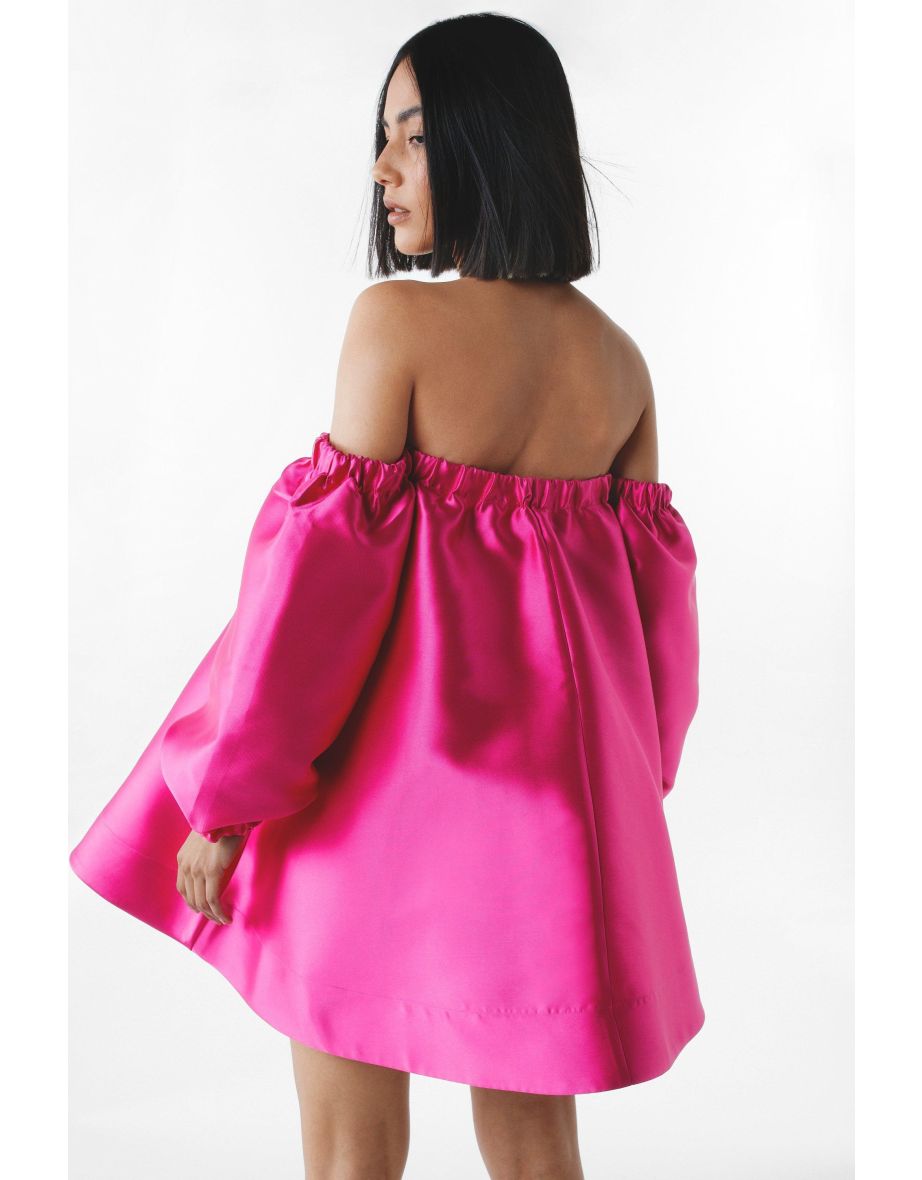 Structured Bardot Puff Sleeve Mini Prom Dress - 3