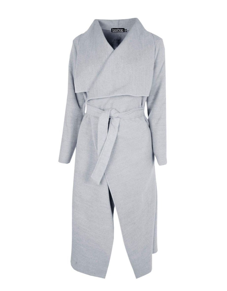 Belted Waterfall Coat - grey - 1