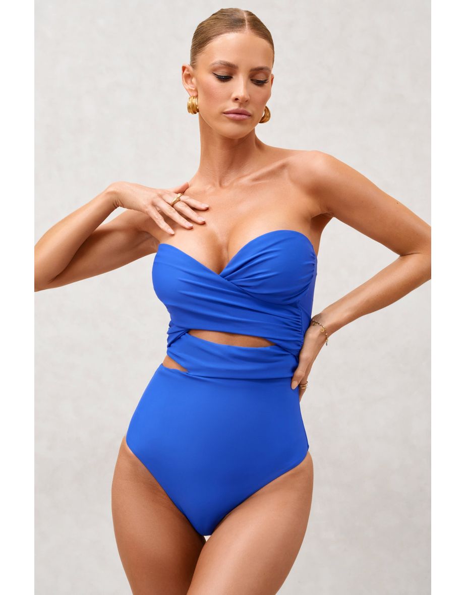 Oyster | Blue Wrapped Bandeau Swimsuit - 3