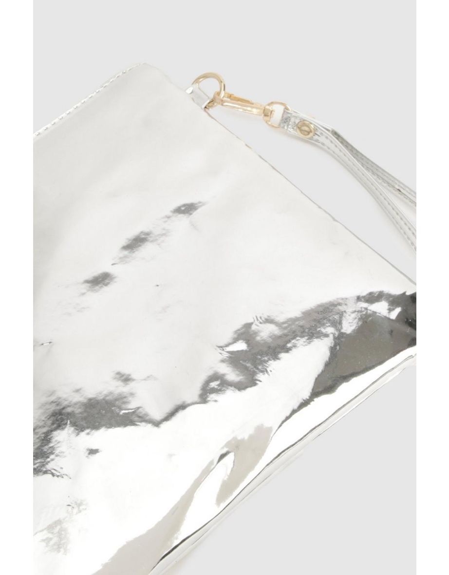 Silver Zip Top Clutch Bag - silver - 3