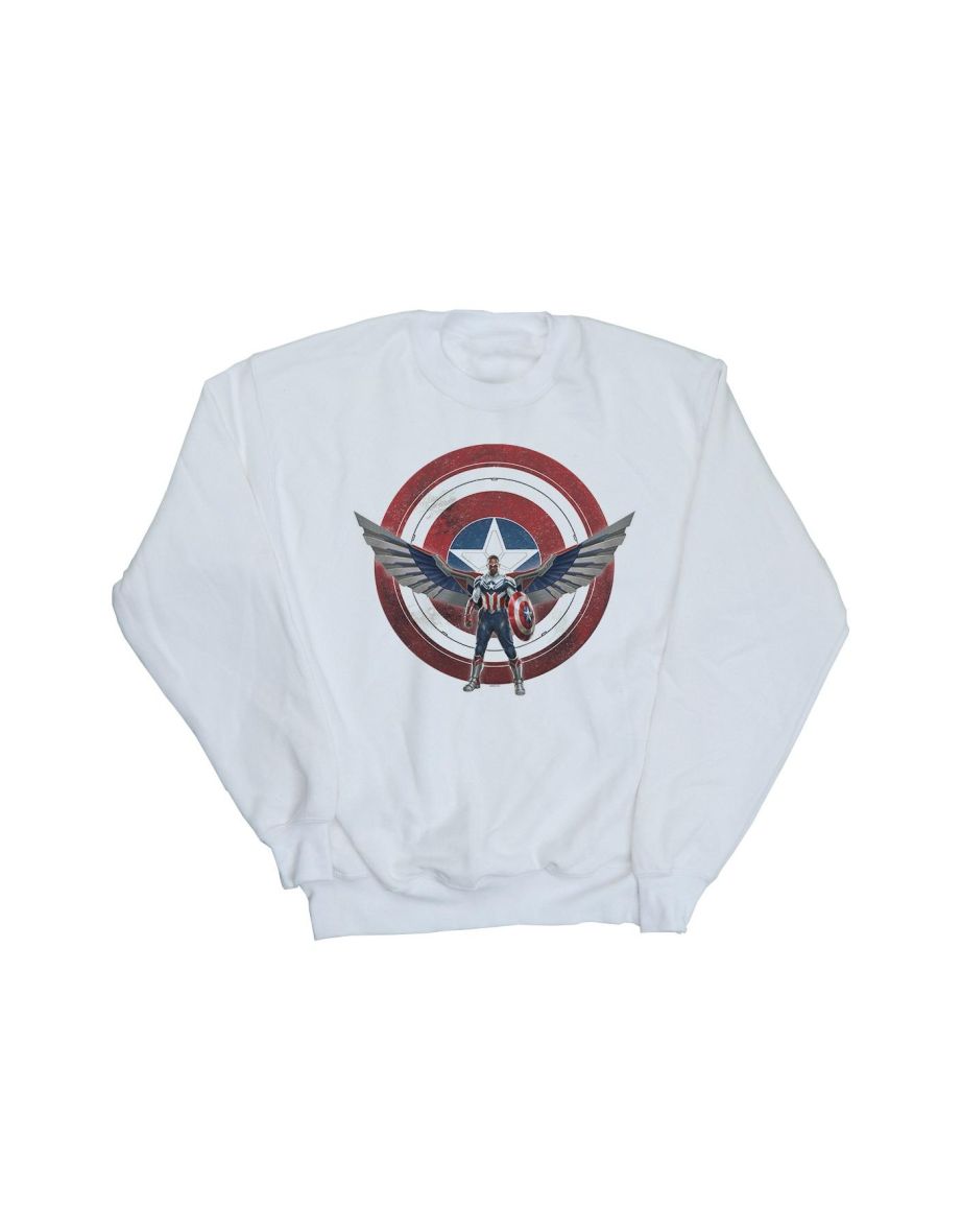 Marvel Boys Falcon And The Winter Soldier Captain America Shield Pose Sweatshirt - White