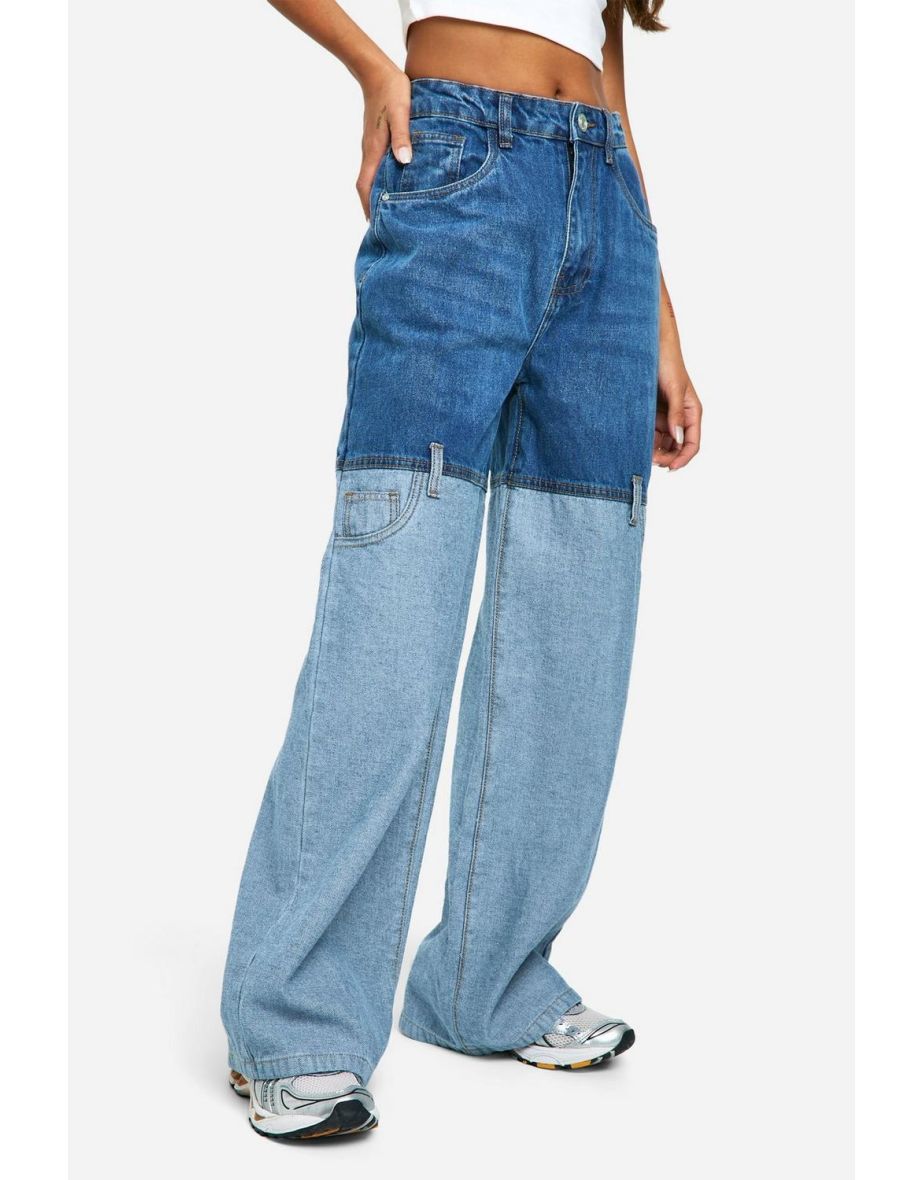 Contrast Seam Detail Wide Leg Jean - mid blue - 3