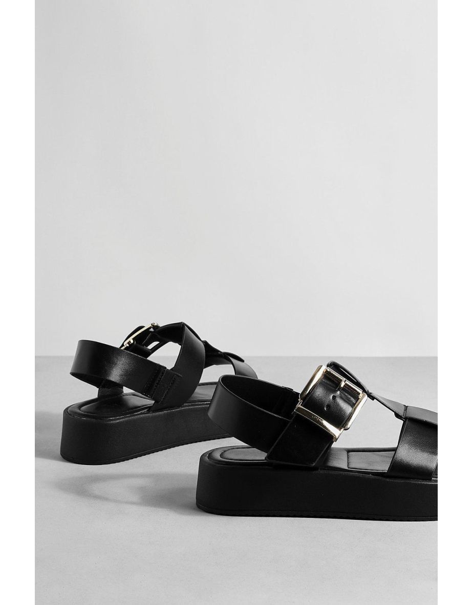 Chunky Flatform Buckle Sandals - black - 3
