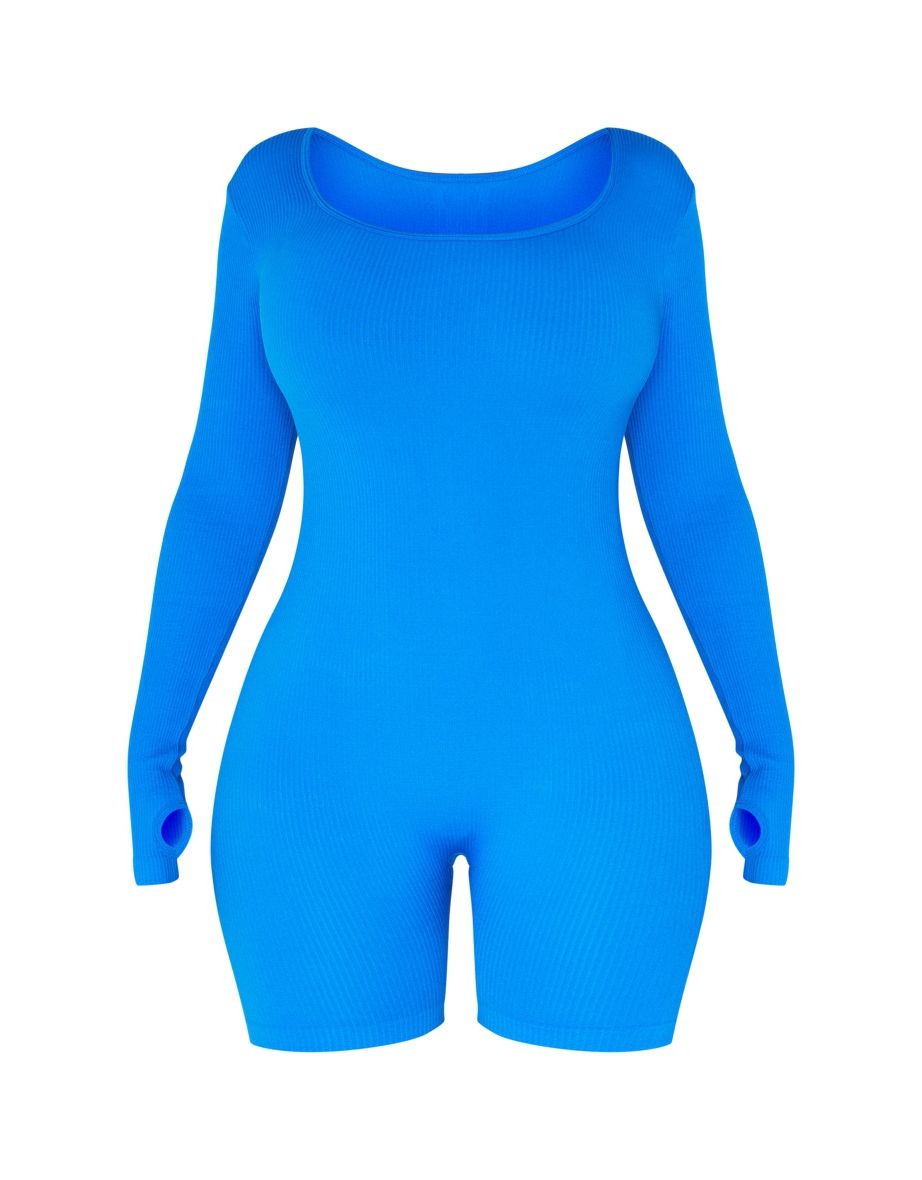 Shape Bright Blue Contour Ribbed Long Sleeve Unitard - 4