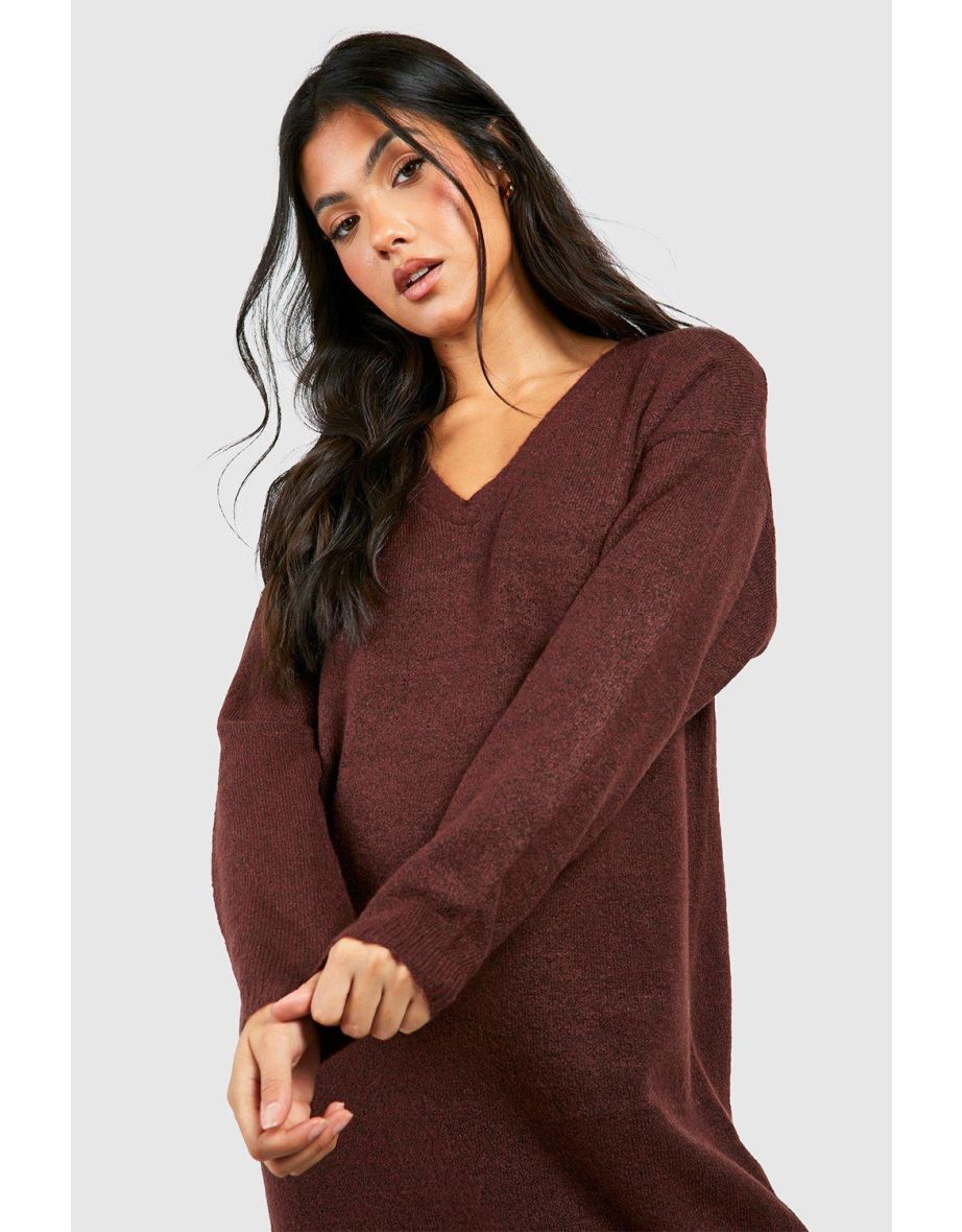 Maternity Slouchy Soft Knit Maxi Knitted Dress - chocolate - 3