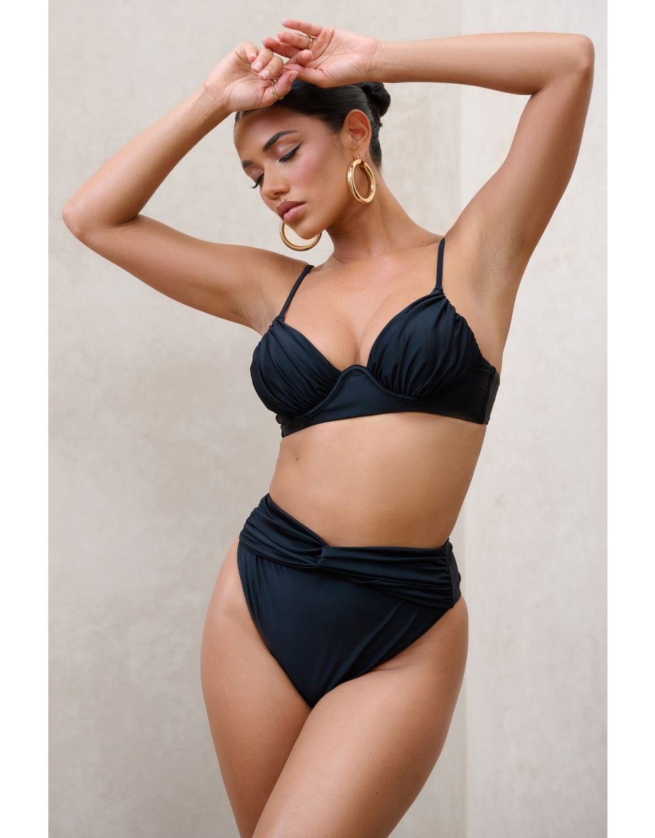 High Tide | Black High Waisted Twist Front Bikini Bottoms
