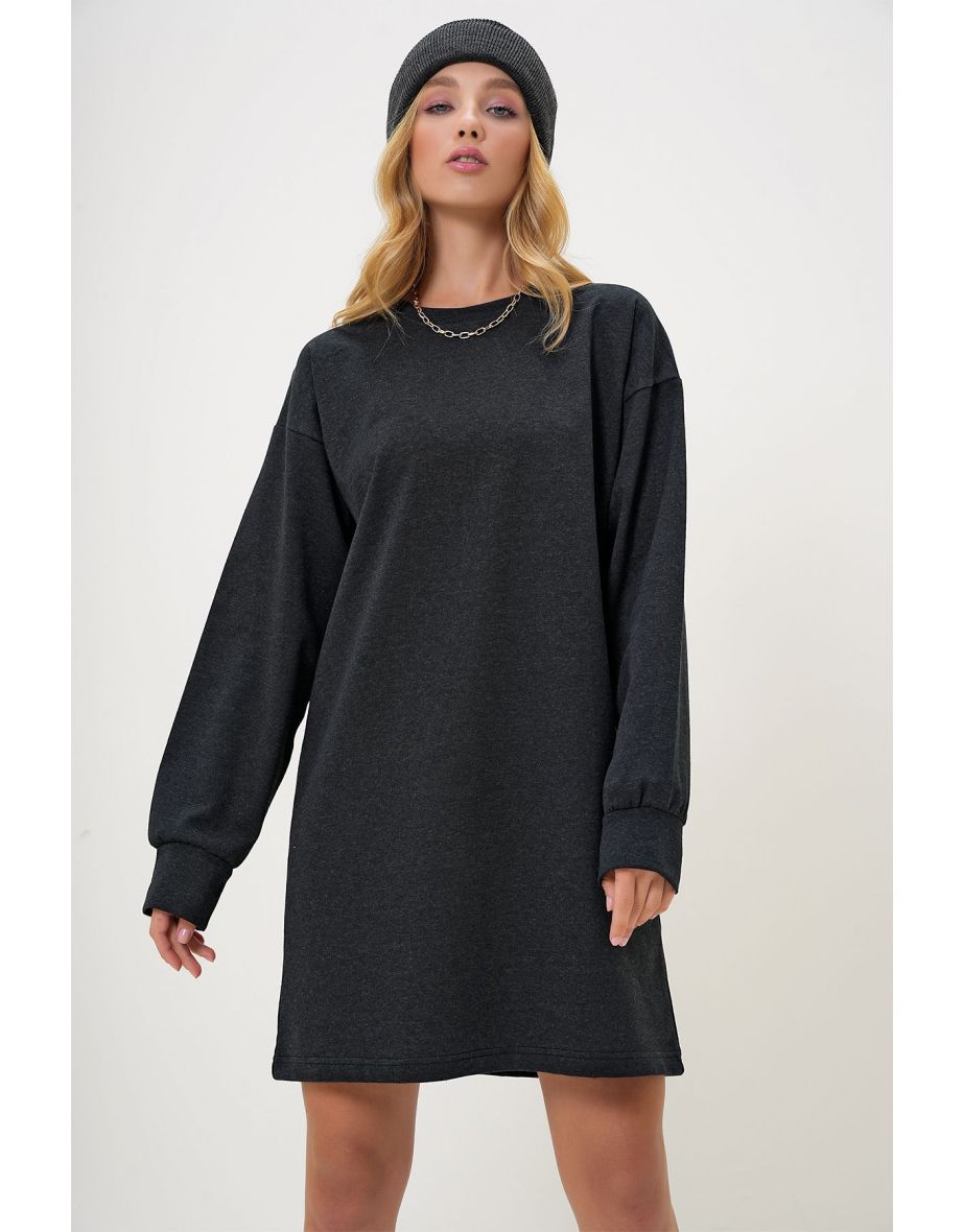 Women's Anthracite Crew Neck Sweatshirt Dress