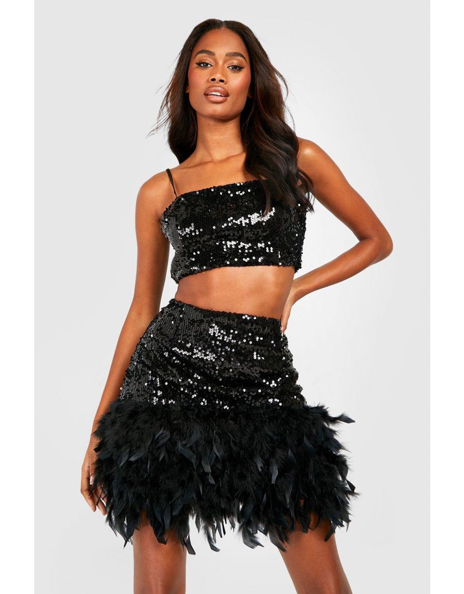 Sequin Square Neck Cami Top - black - 3