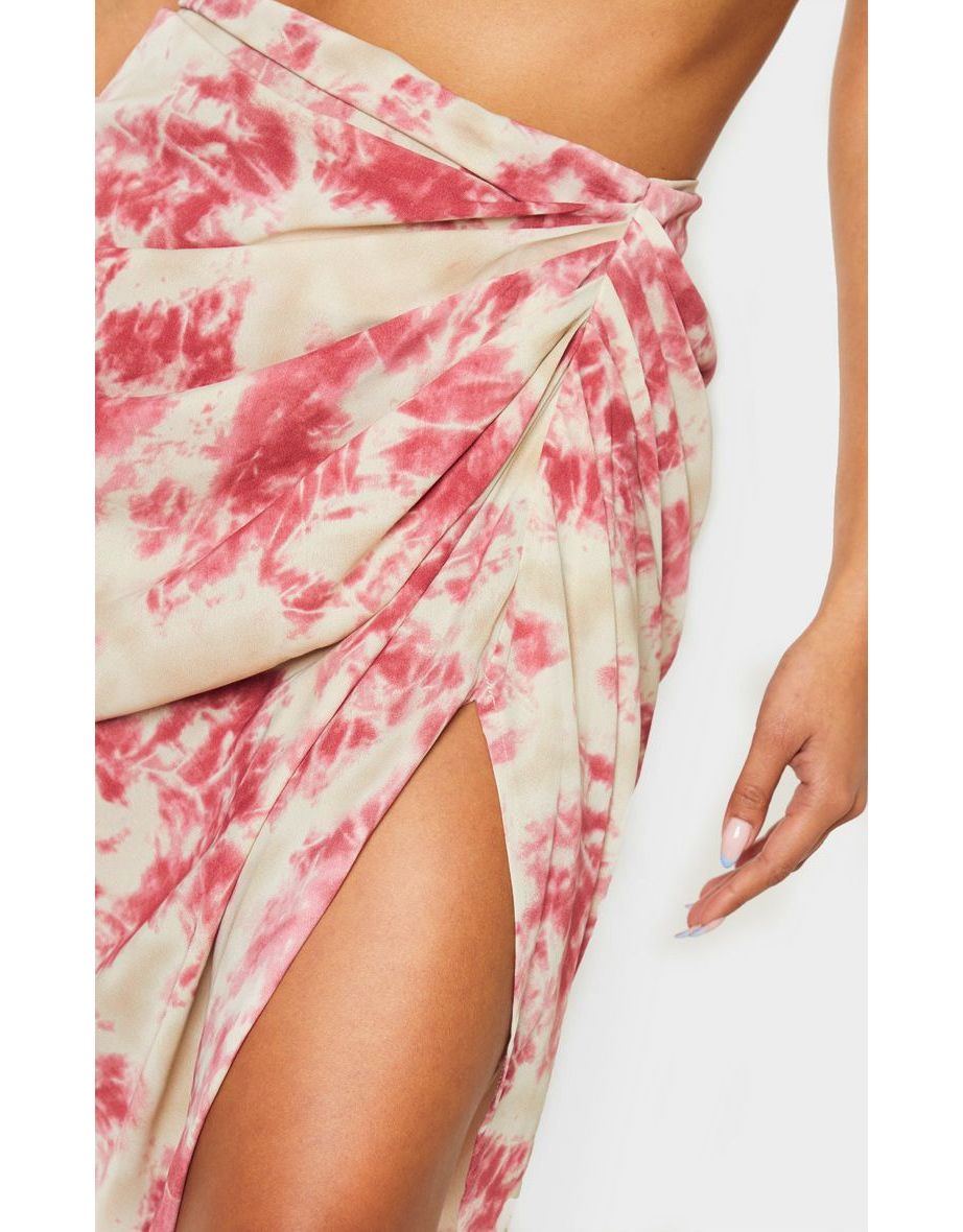 Fuschia Tie Dye Ruched Side Midi Skirt - 4