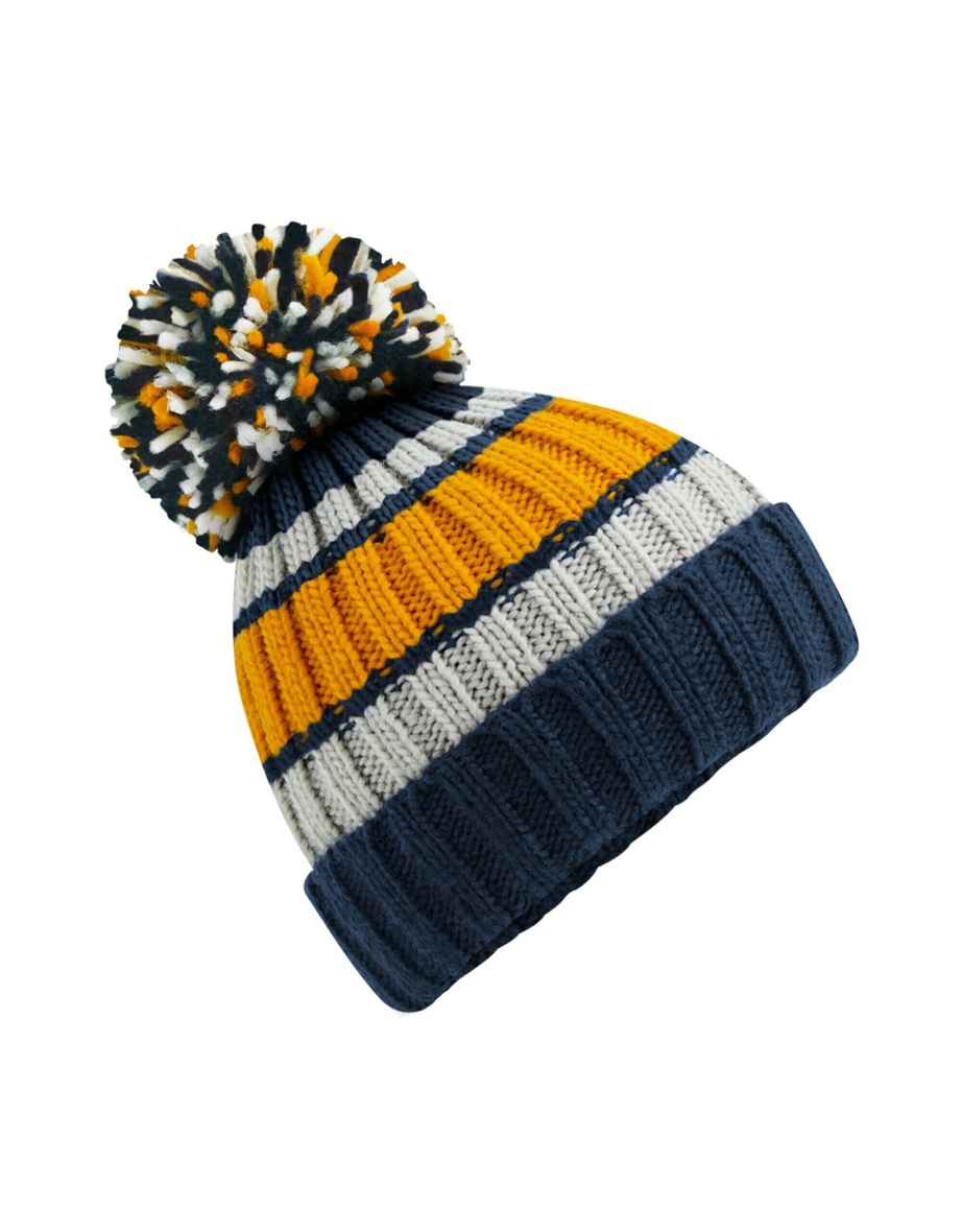 Beechfield Hygge Striped Beanie - Dijon/Blue