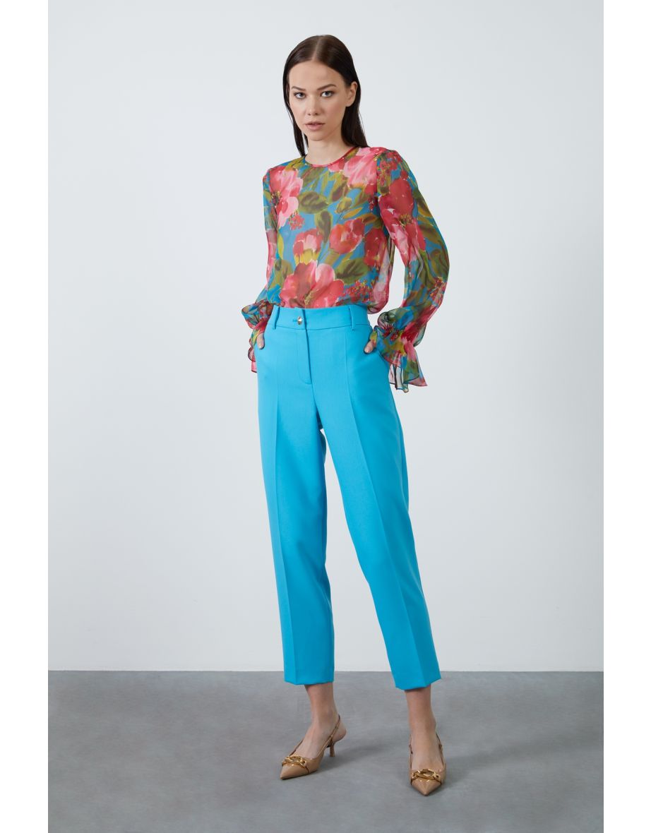 Metal Buttoned Turquoise Carrot Pants