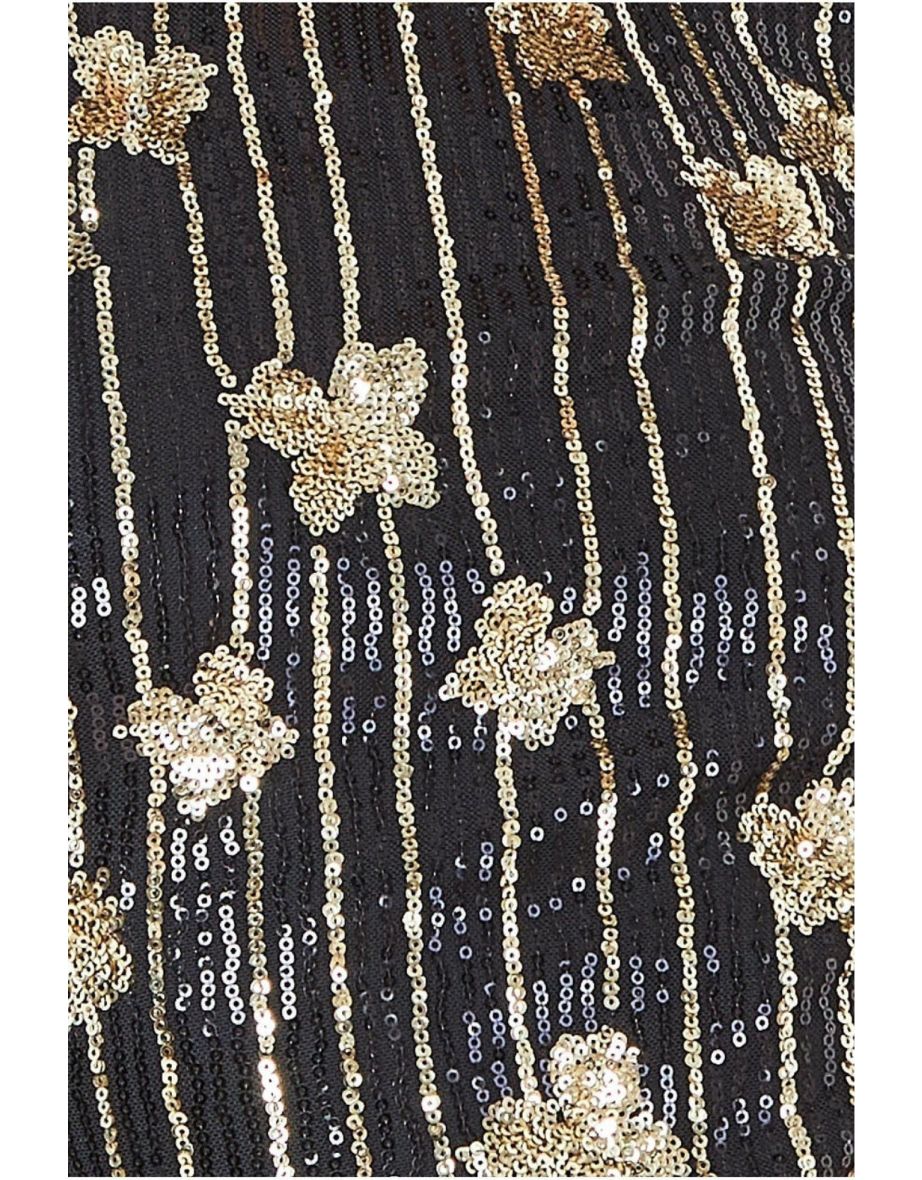 Goddiva Sequin And Feather Open Back Mini - Black - 4