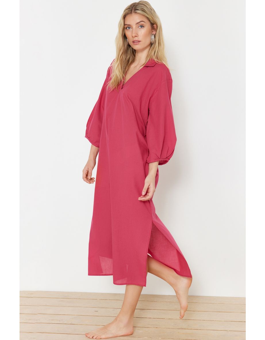 Fuchsia Wide Fit Midi Woven Beach Dress - 8