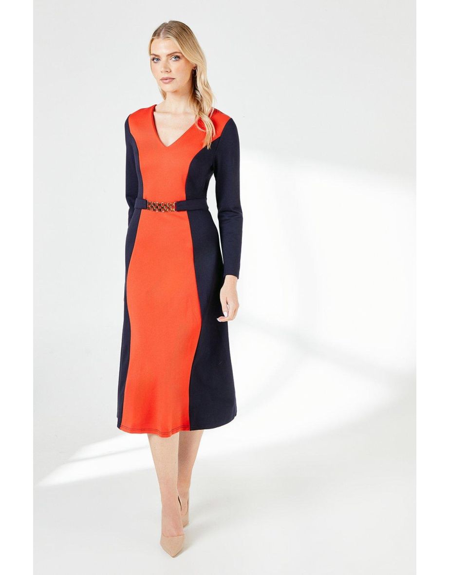 Principles by Debenhams Color Block Belted Ponte Midi Dress