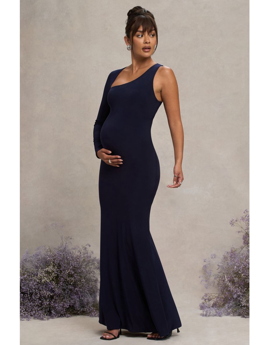 Oh Baby | Navy Maternity One Shoulder Bodycon Maxi Dress - 4