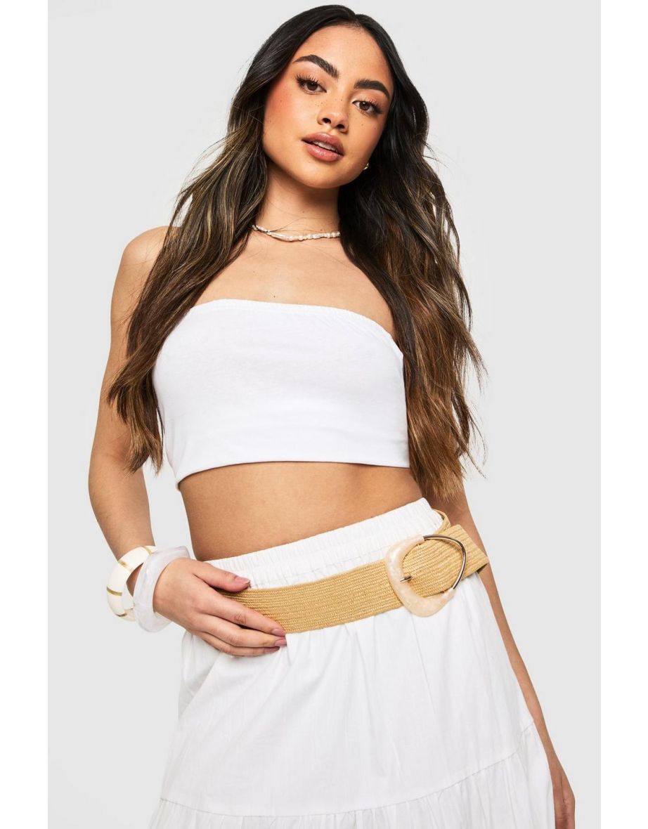 Gemstone Buckle Raffia Belt - beige