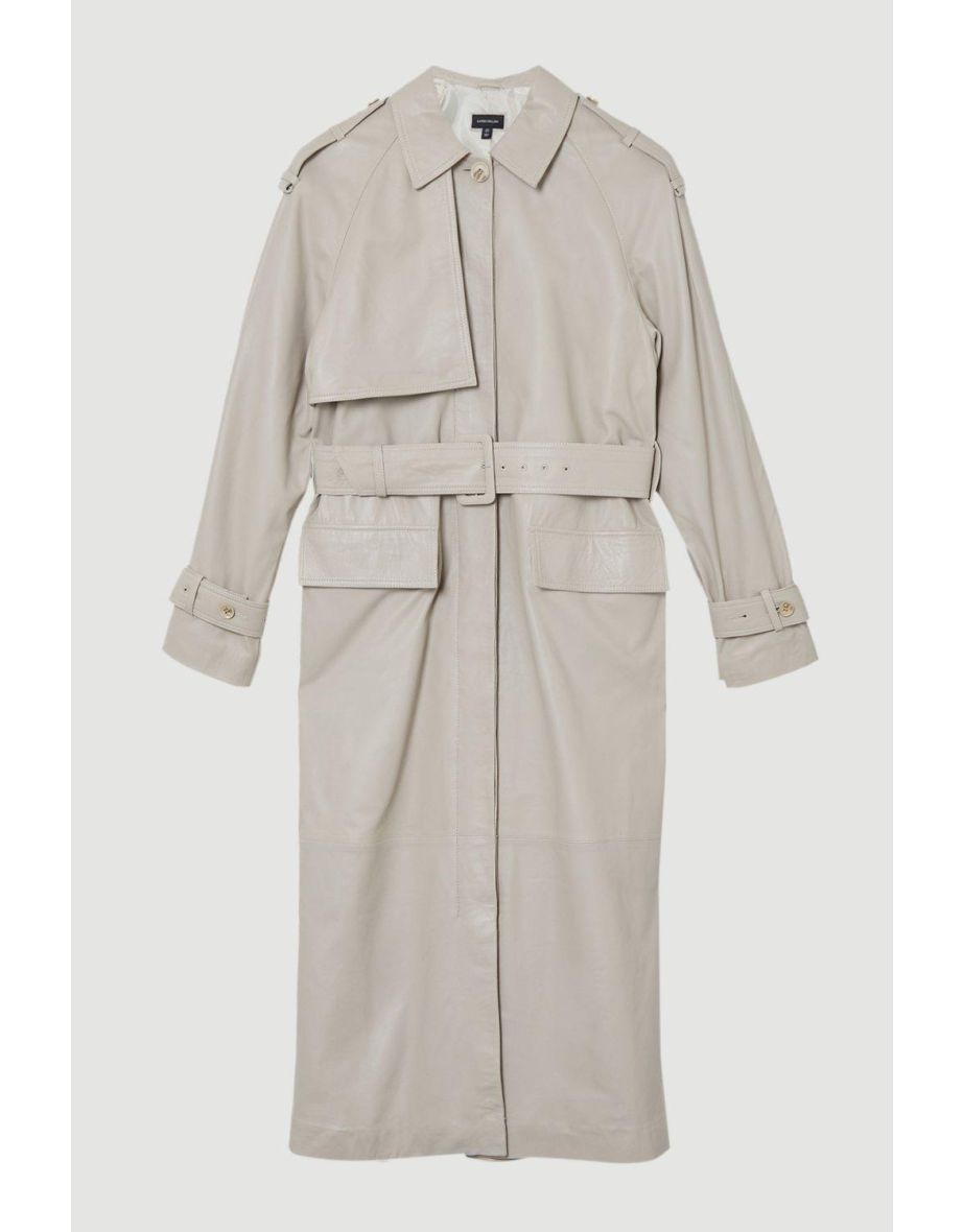 Leather Belted Trench Coat - 3