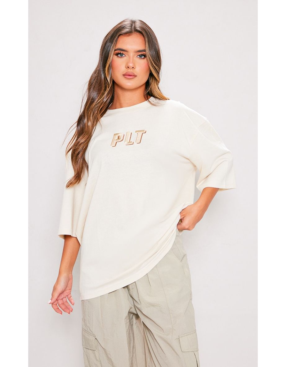 PLT Cream Teddy Print T Shirt PrettyLittleThing USA, 46% OFF