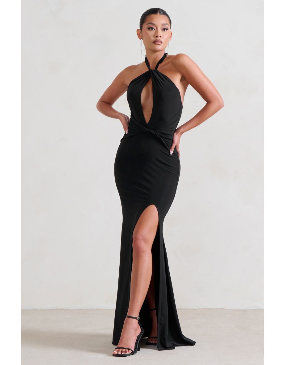 Luxuria | Black Halter Cut Out Maxi Dress